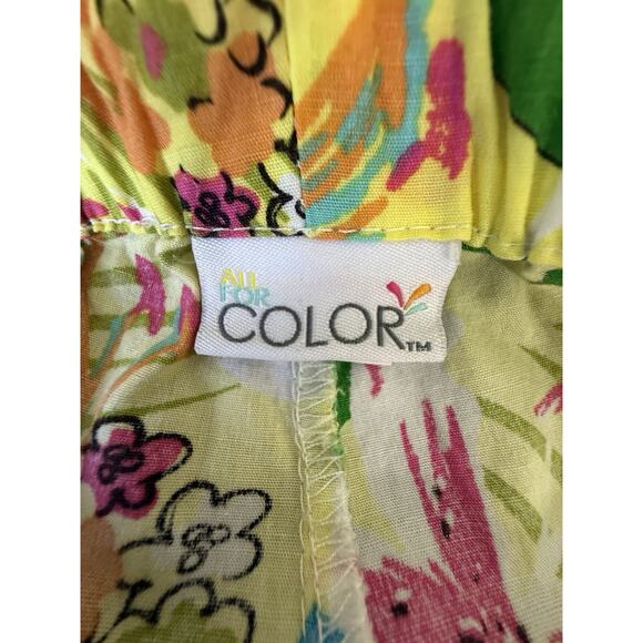 All For Color Robe And Capri Pants Set Colorful Floral Cotton Casual Vacation L - Picture 7 of 9